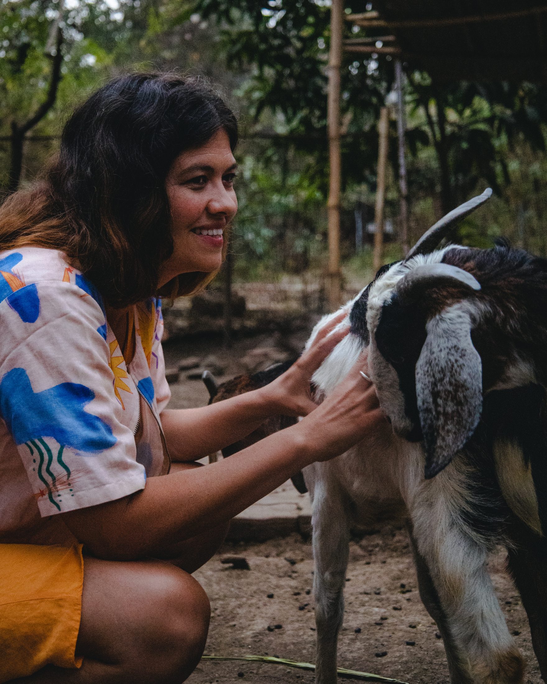 Nessie on the farm with one of the animals